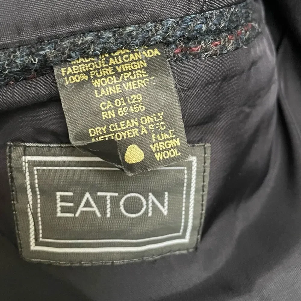 HARRIS TWEED Vintage Hand Woven Wool Sports Coat Jacket Blazer Navy Blue 40R - Picture 10 of 11